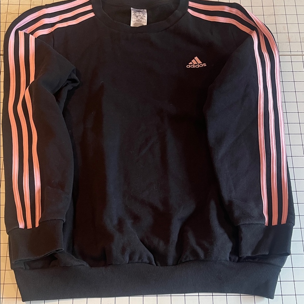 Adidas women’s Crewneck Sweatshirt in Black with Pink Stripes